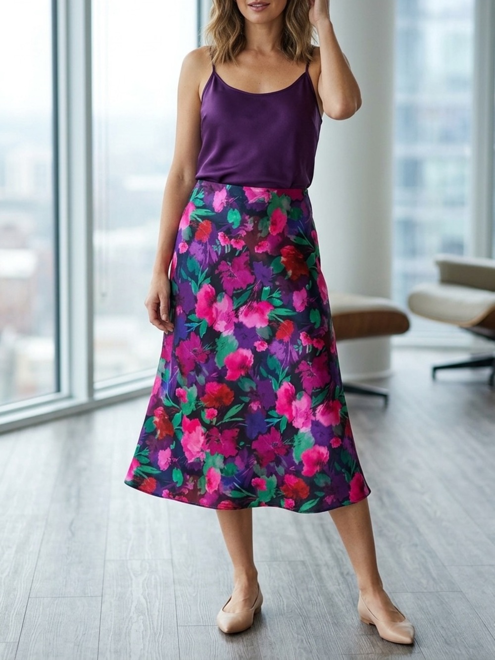 NWT J.Crew Floral Print Satin Slip Skirt Midi High Rise Purple Pink Size M❤️